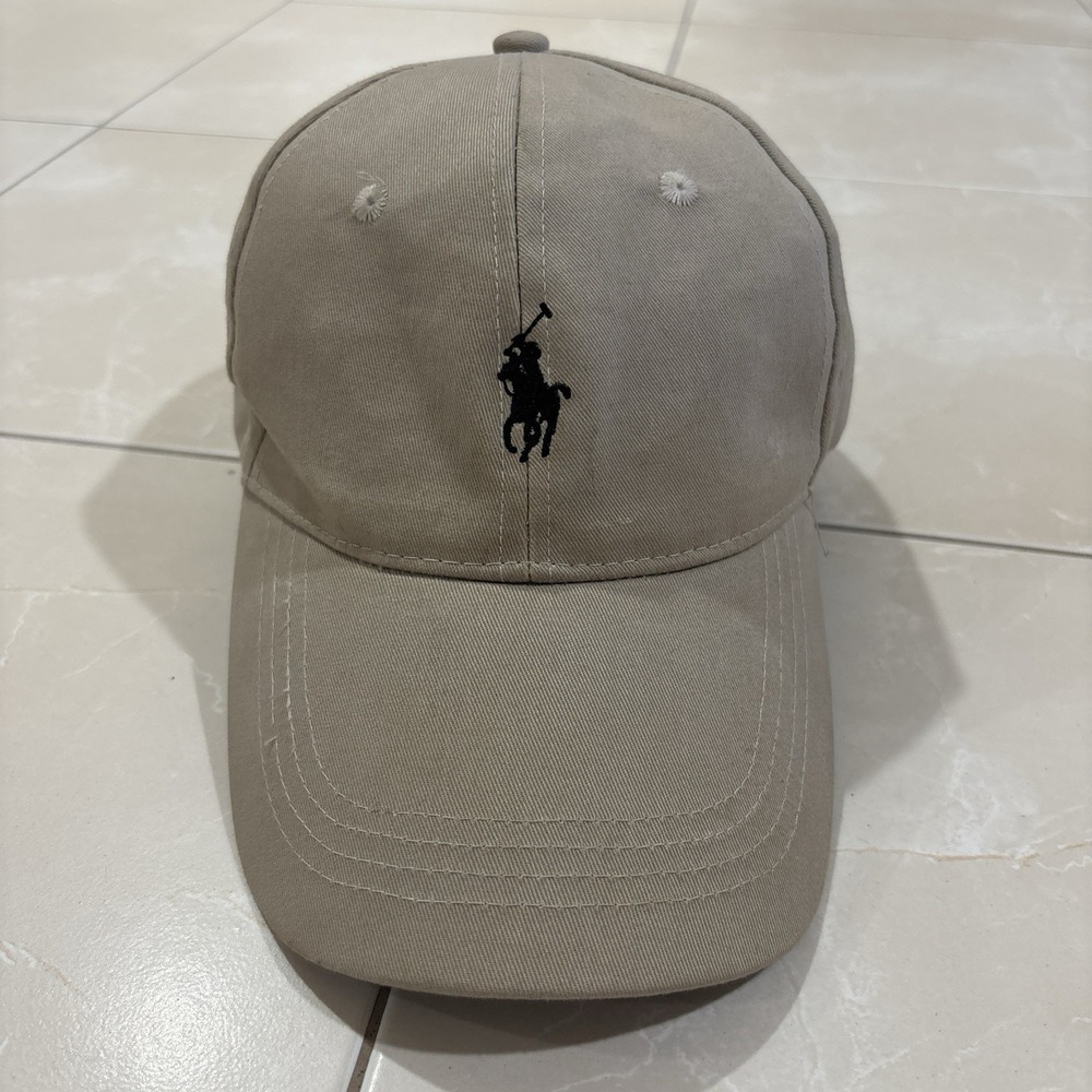 Vintage Polo Ralph Lauren Hat Horse Logo Pony Baseball Dad Cap Beige Tan Y2K